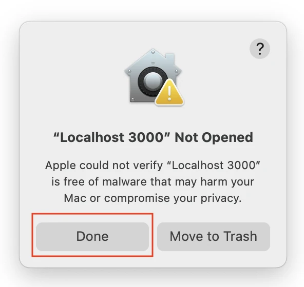Step 1: macOS warning when opening the app