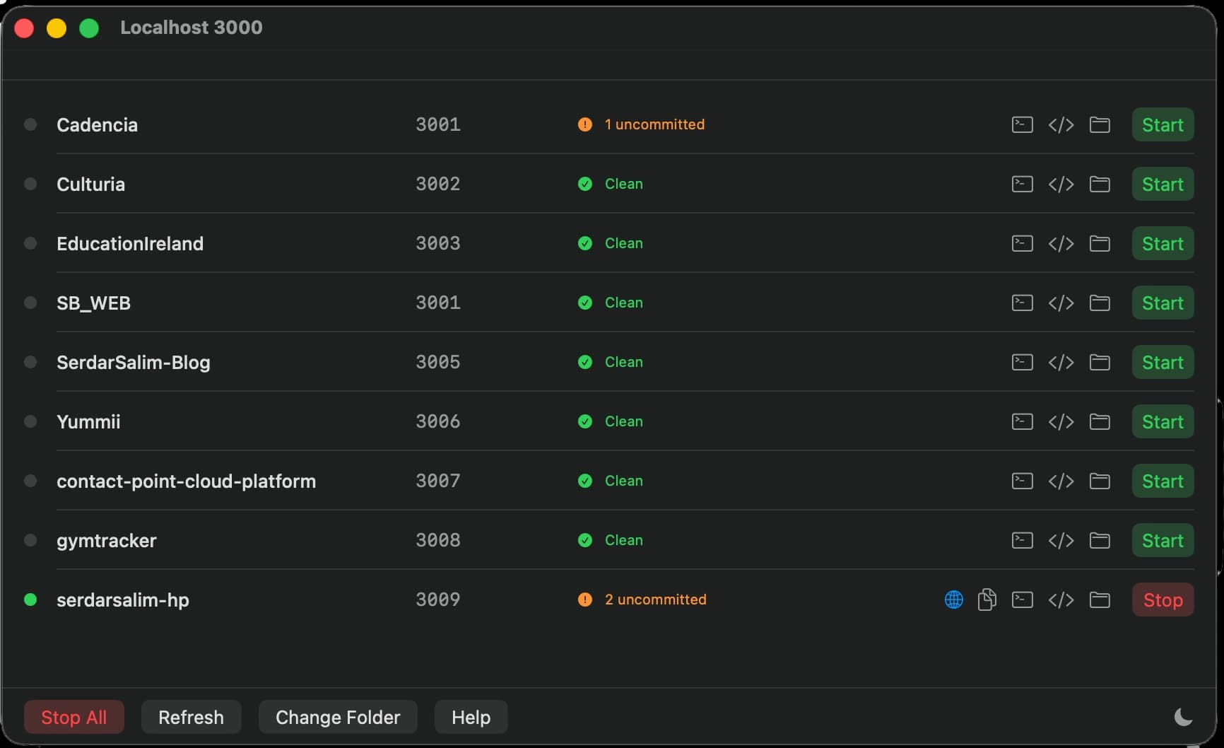 Localhost 3000 app dashboard screenshot