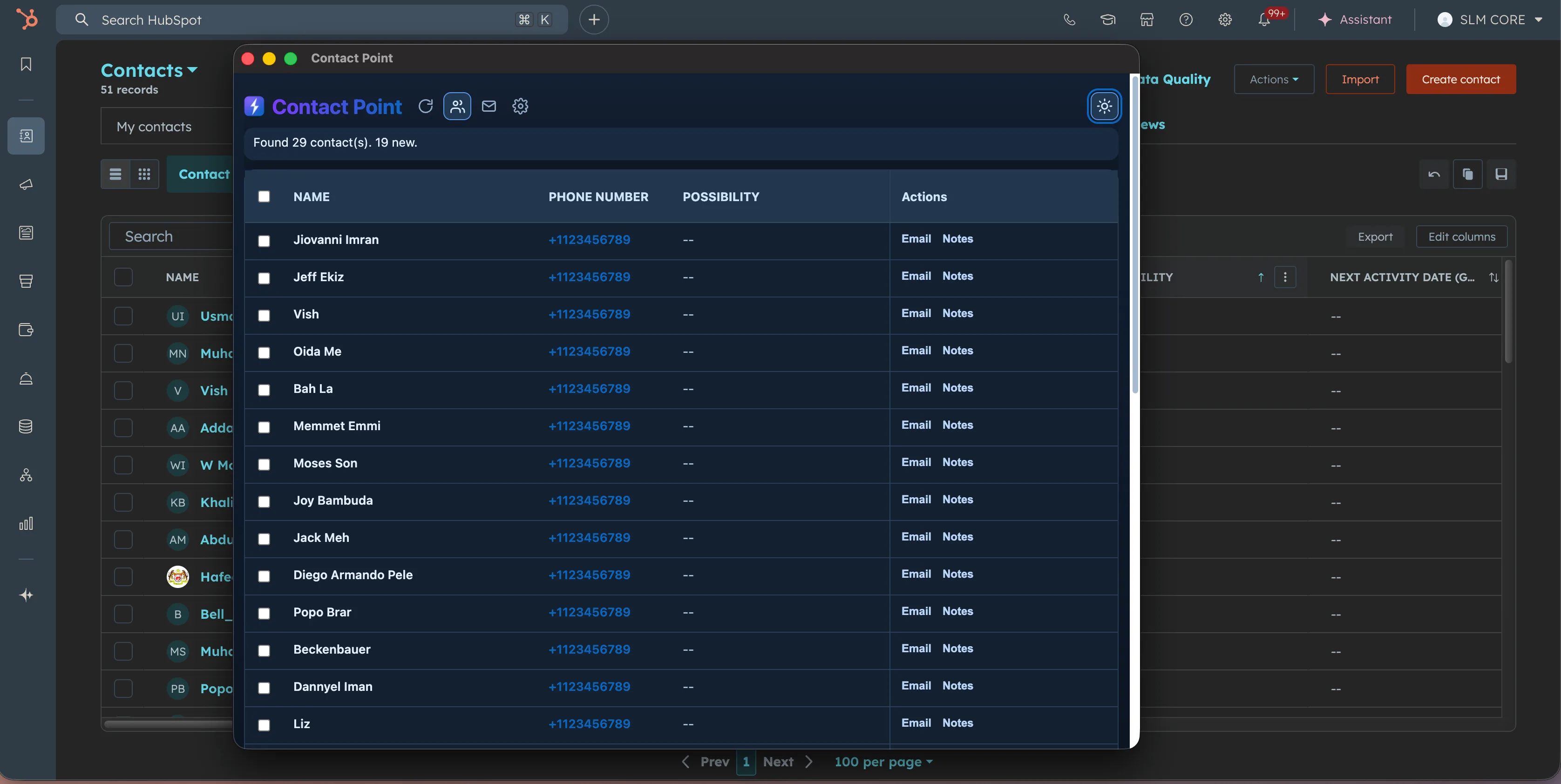 Contact Point HubSpot dark mode view
